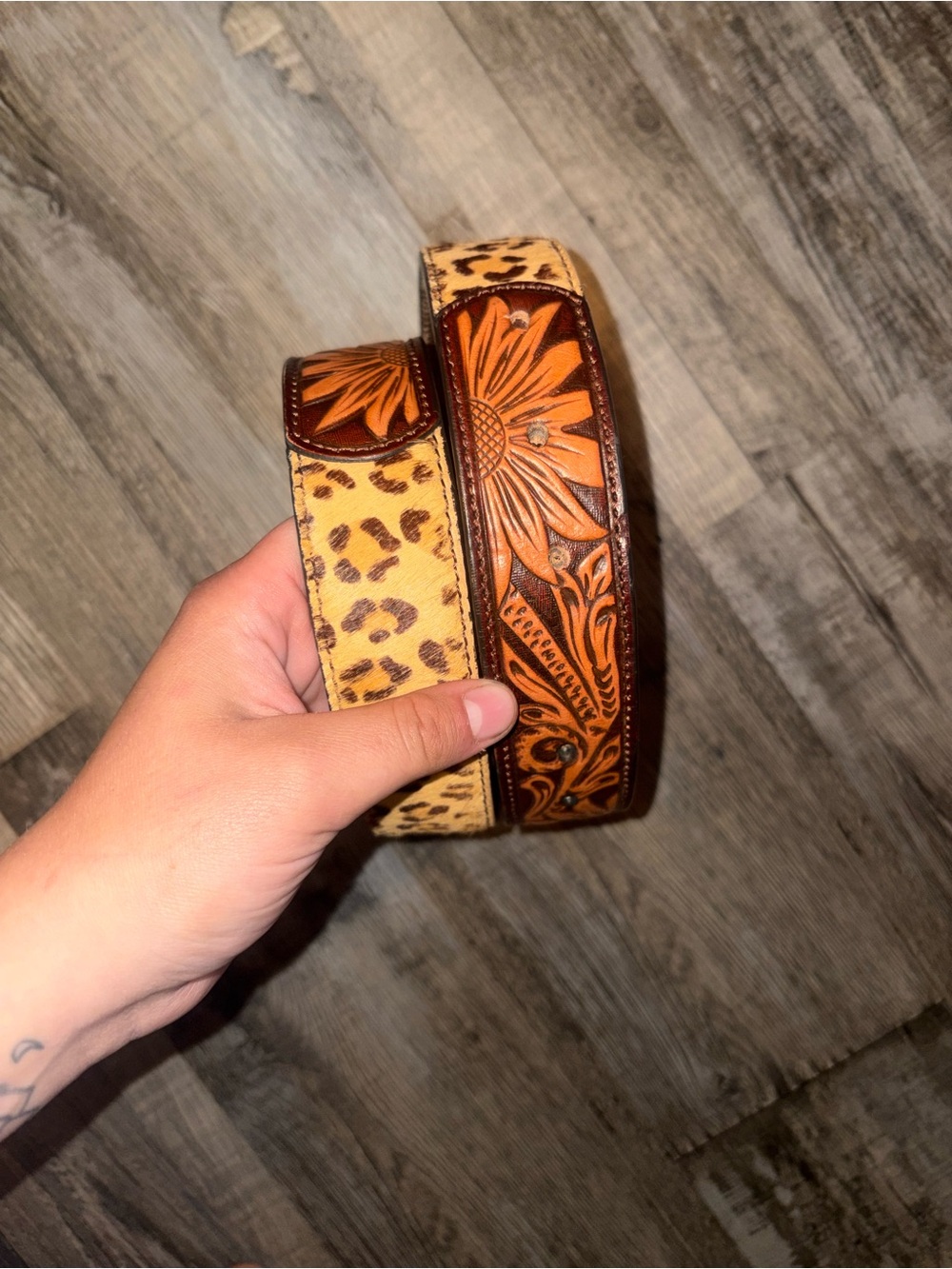 Fender Hand-Tooled Floral & Leopard Print Belt - Brown/Tan
